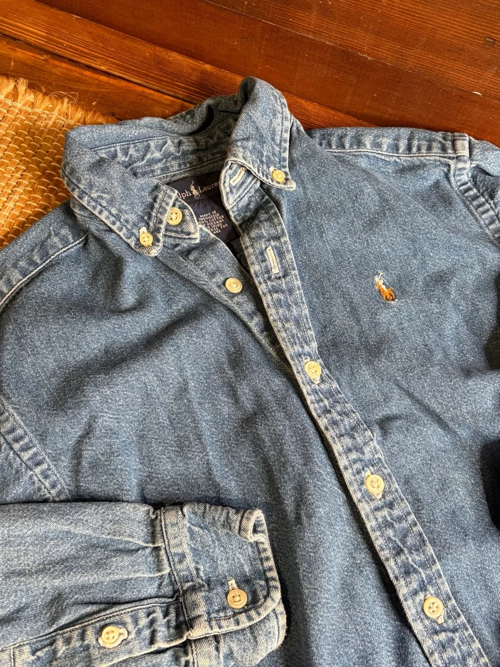 Vintage Ralph Lauren Denim Button Down Shirt Size Small Youth